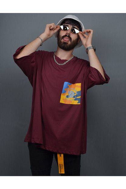 Acne Studios Erkek Bordo Baski Detayli Tisort Trendyol
