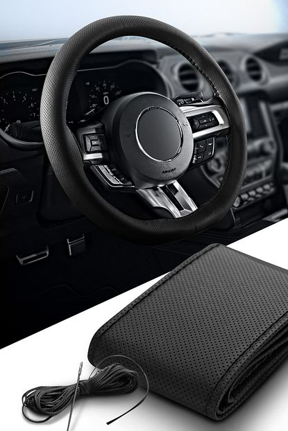 Deluxe Boss Siyah Dikis Delikli Deri Dikilebilir Direksiyon Kilifi Trendyol