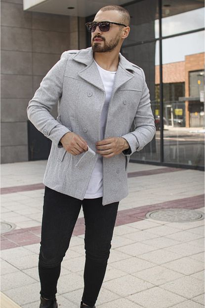 Moda Fethi Erkek Gri Kemerli Gri Kase Kaban Trendyol