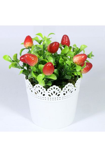 Badem10 Yuvarlak Dantelli Saksida Yapay Kucuk Cilek Cicegi 16 Cm Kirmizi Trendyol