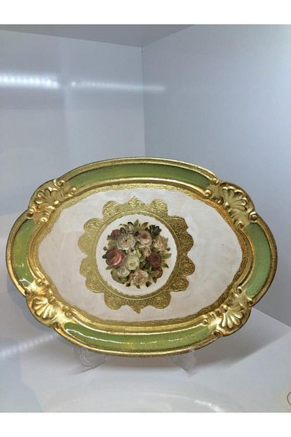 L M Florence Art Italyan Gul Agaci Kucuk Oval Tepsi Yesil 22x30 Cm Tek Kisilik Trendyol