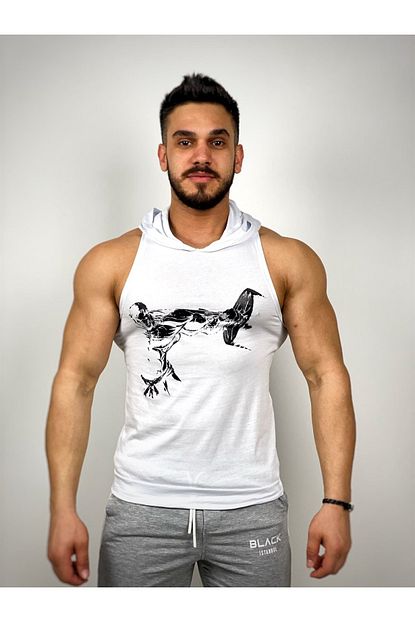 Black Erkek Beyaz Joker Kapusonlu Fitness Atleti Trendyol