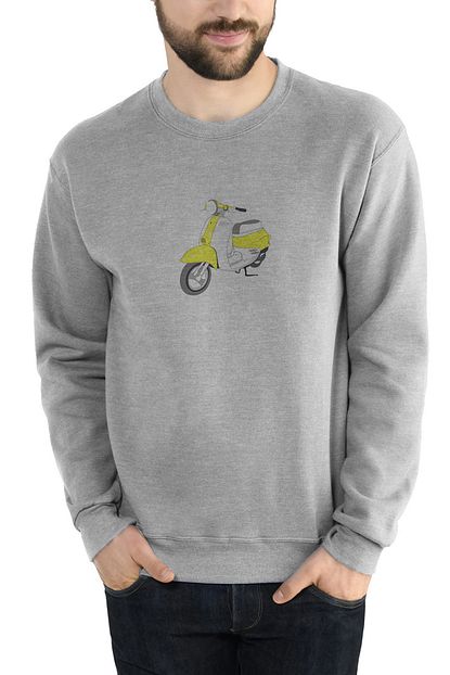 Collage Yellow White Retro Scooter Baskili Gri Erkek Orme Sweatshirt Uzun Kol Trendyol