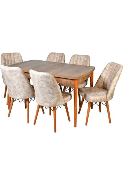 Dolunay Mutfak Masa Sandalye Takimi 6 Adet Krem Sandalyeli Ceviz Masa Trendyol