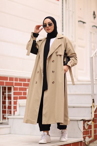 Nurhira Kadin Iki Renkli Trenckot Vizon 2090 Trendyol