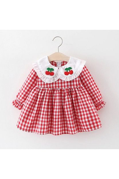 Luckylovelykids Kiz Cocuk Kiraz Yakali Potikareli Kirmizi Elbise Trendyol