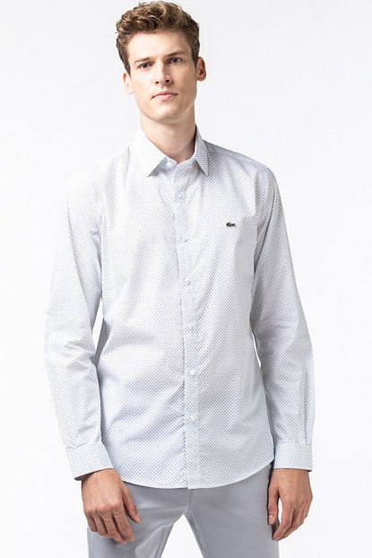 Lacoste Erkek Slim Fit Desenli Beyaz Gomlek Ch6681 Trendyol