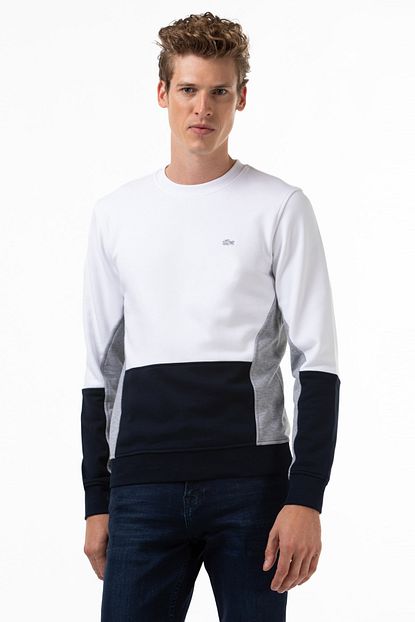 Lacoste Erkek Blok Desenli Bisiklet Yaka Beyaz Sweatshirt Sh2159 Trendyol