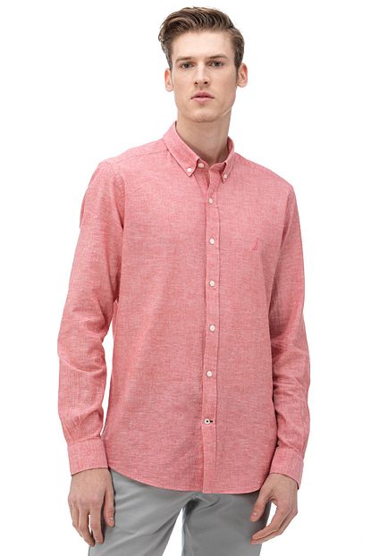 Nautica Erkek Slim Fit Kirmizi Keten Gomlek W01000t Trendyol