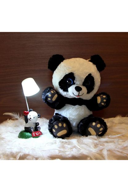 Hediyekanali Sevimli Panda Beyaz Isikli Masa Lambasi Biblo Buyuk Panda Pelus Hediye Seti Trendyol