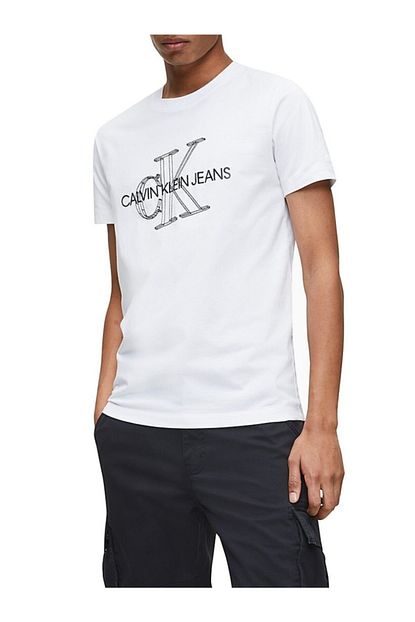 Calvin Klein Beyaz Erkek 3d Monogram Baskili Dar Kesim T Shirt Trendyol