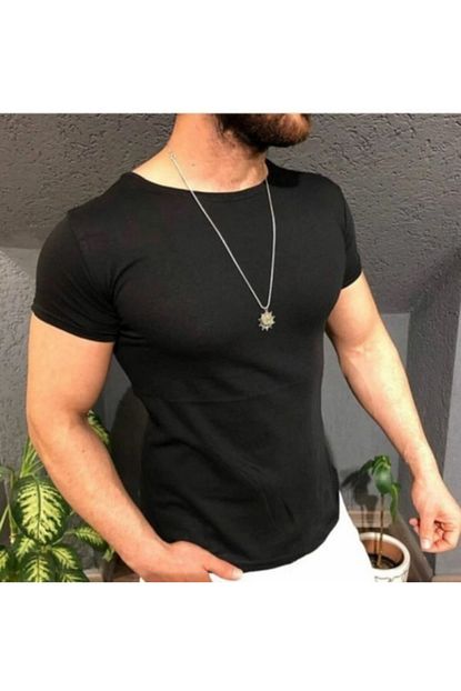 Y2medya Erkek Siyah Dar Kesim Uzun Boy Tisort Trendyol