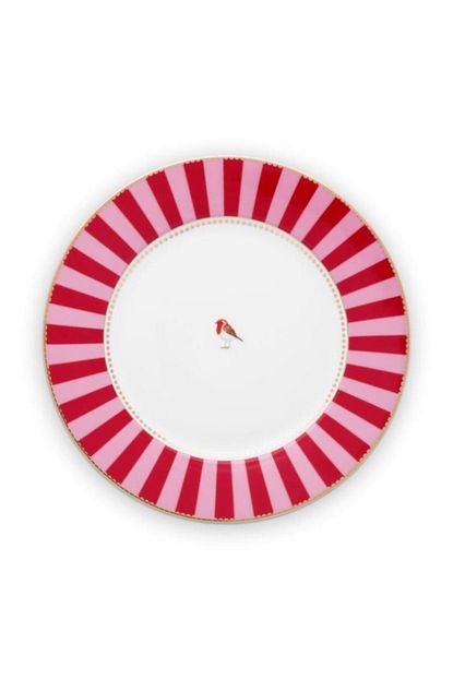 Pip Studio Love Bird Kirmizi Pembe Cizgili Yemek Tabagi 26 5 Cm Trendyol