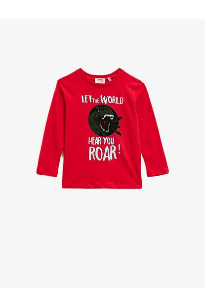 Koton Erkek Cocuk Kirmizi Pamuklu Uzun Kollu Bisiklet Yaka Baskili T Shirt Trendyol