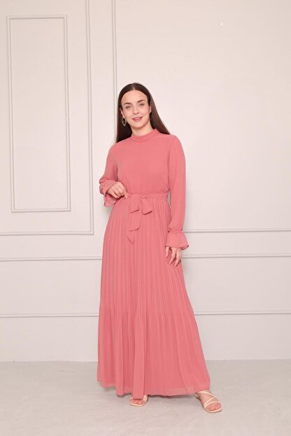 Loreen Kadin Gul Pileli Uzun Elbise 22306 Fiyati Yorumlari Trendyol