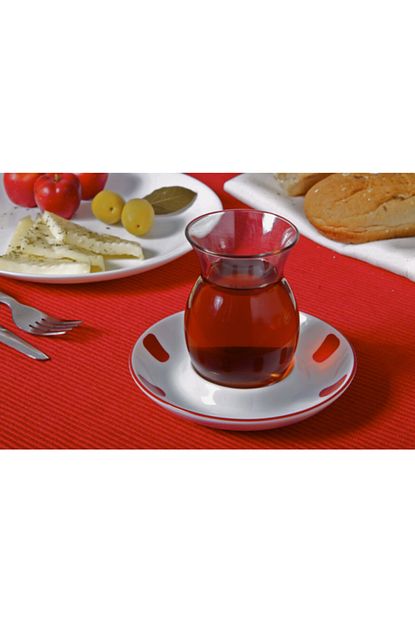 Biev 6 Kisilik Kirmizi Porselen Tabakli Cay Bardagi Trendyol