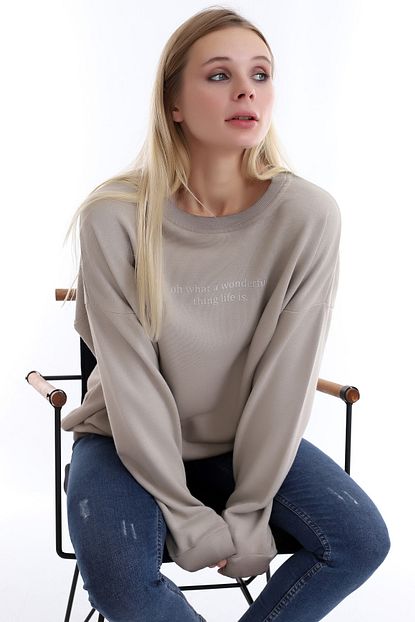 Tally Life Kadin Gri Yazili Renk Gecisli Sweatshirt Trendyol