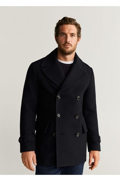 Mango Man Erkek Siyah Kruvaze Yun Mont 67030503 Trendyol