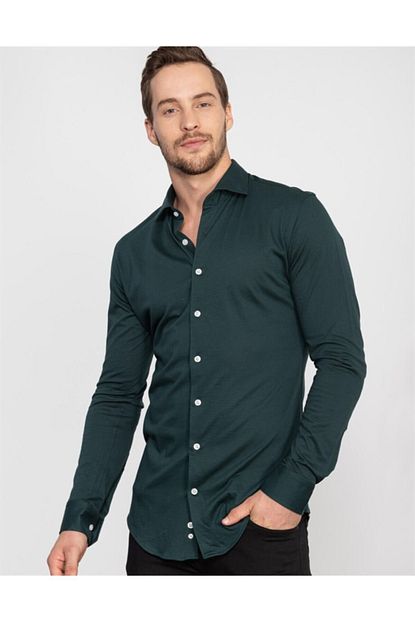 Tudors Slim Fit Erkek Yesil Penye Gomlek Trendyol