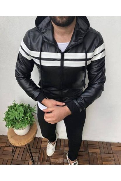 Penguen Brand Erkek Siyah Fashion Kapsonlu Suni Deri Ceket Mont Trendyol