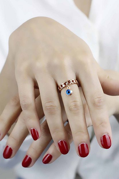 Necati Gun Nazar Boncuklu Zincir Modeli Rose Gold Kaplama Gumus Yuzuk Trendyol