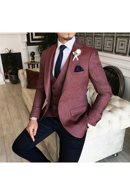 Terziademaltun Erkek Bordo Italyan Stil Slim Fit Ceket Yelek Pantolon Kombin T4985 Trendyol