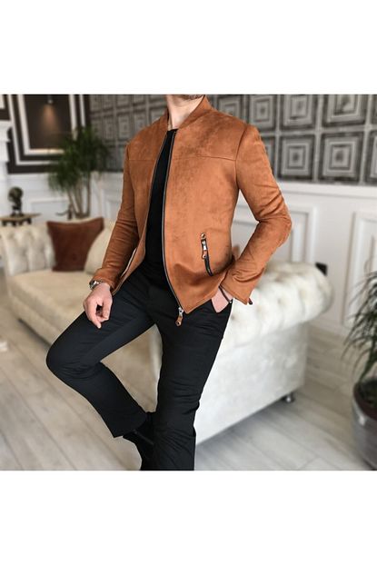 Terziademaltun Erkek Kiremit Suet Italyan Stil Slim Fit Mevsimlik Mont Ince Ceket T4909 Trendyol