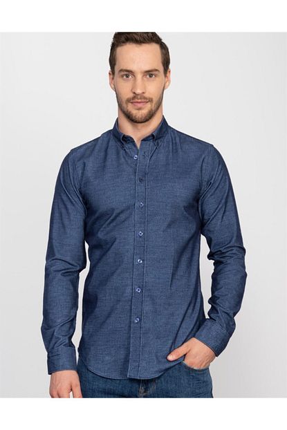 Tudors Erkek Mavi Slim Fit Kislik Kadife Gomlek Trendyol