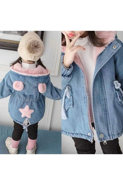 Kokos Bebek Kiz Cocuk Mavi Yildiz Detayli Denim Mont 7 8 Trendyol
