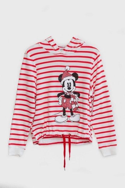Butik10 Kadin Kirmizi Beyaz Cizgili Sweatshirt Trendyol