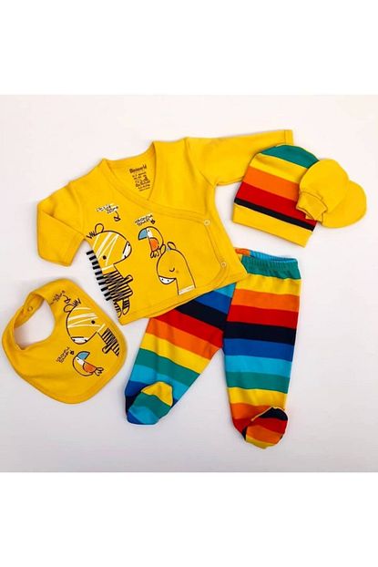 Bir Bebek Unisex Bebek Sari Hastane Cikisi Renkli Zebra Baskili 5 Li Trendyol