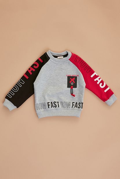 Fulla Moda Erkek Cocuk Gri Run Fast Baskili Sweatshirt Trendyol