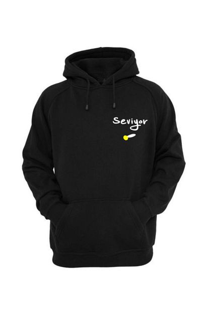 Venusdijital Erkek Siyah Seviyor Sevmiyor Papatya Tasarimi Kapsonlu Sweatshirt Trendyol