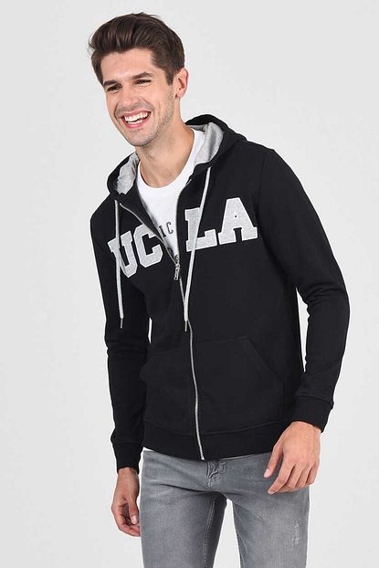Ucla Dominic Siyah Kapusonlu Ve Fermuarli Erkek Sweatshirt Trendyol