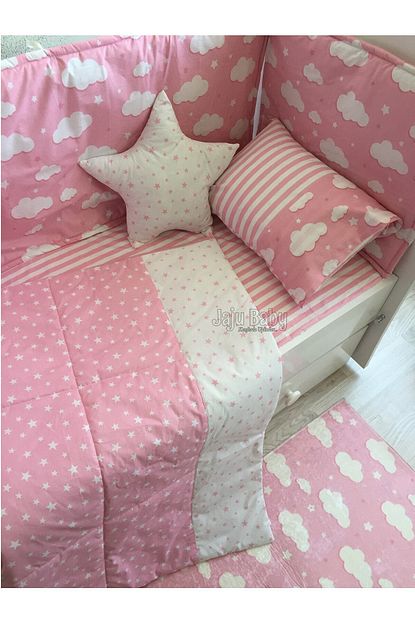 Jaju Baby Pembe Bulut Desenli Bebek Nevresim Takimi Ve Kenar Koruma 60x120 Cm Trendyol