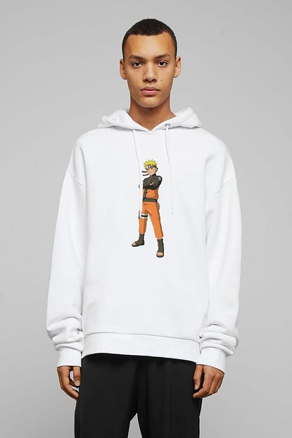 Collage Anime Naruto Headband Shippuuden Baskili Beyaz Erkek Orme Kapsonlu Sweatshirt Uzun Kol Trendyol