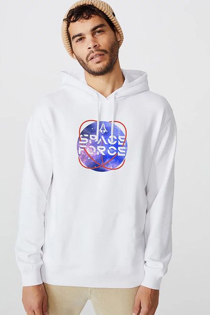 Collage Nasa Baskili Beyaz Erkek Orme Kapsonlu Sweatshirt Uzun Kol Trendyol