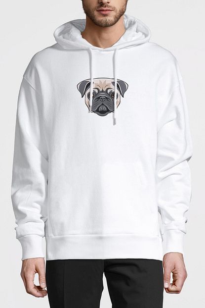 Collage Dog Head Kopek Baskili Beyaz Erkek Orme Kapsonlu Sweatshirt Uzun Kol Trendyol