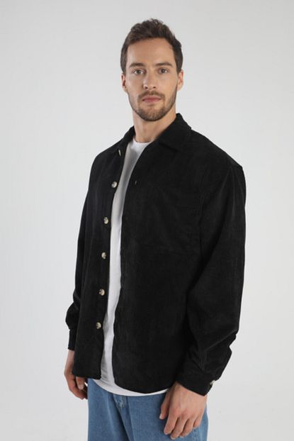 Dacollection Erkek Siyah Oversize Fitilli Kadife Gomlek Trendyol