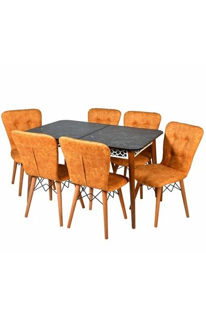 Leonhome Mutfak Masa Takimi Acilir Siyah Mermer Mdf Masa X 6 Lotus Sandalye Trendyol