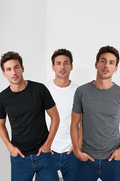 Trendyol Man Cok Renkli Erkek Basic Slim Fit T Shirt 3 Lu Cok Renkli Paket Tmnss19bo0007 Trendyol