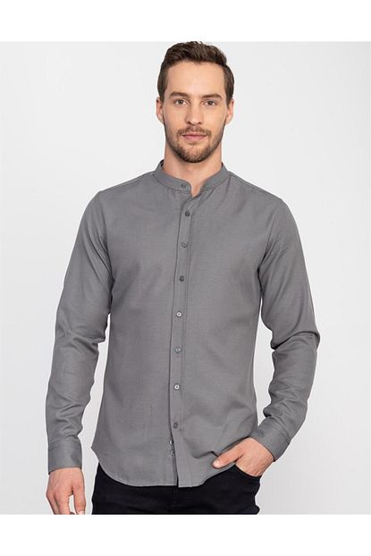 Tudors Erkek Gri Slim Fit Hakim Yaka Gomlek Trendyol