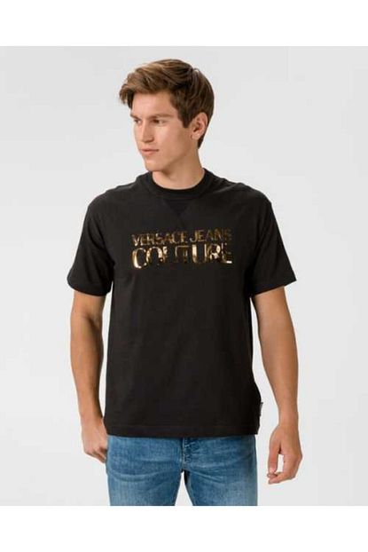 Versace Jeans Couture Erkek Siyah Gold Baskili Tshirt Trendyol