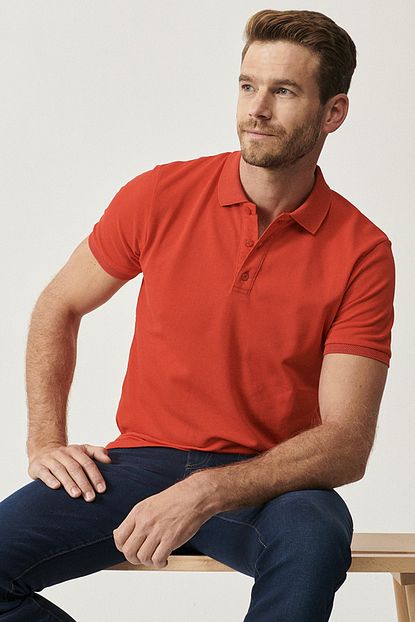Altinyildiz Classics Erkek Nar Cicegi Polo Yaka Cepsiz Slim Fit Dar Kesim Koton Duz Tisort Trendyol