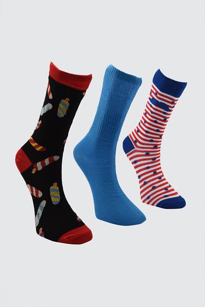 Trendyol Man Cok Renkli Erkek Jakarli 3 Lu Paket Soket Corap Tmnaw21co0080 Trendyol