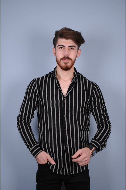 Parsstore Erkek Siyah Beyaz Seritli Klasik Oduncu Gomlek Trendyol