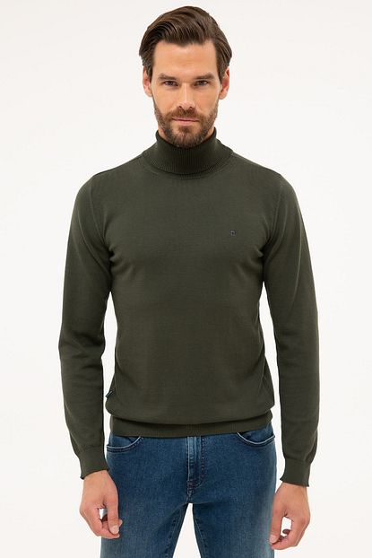 Pierre Cardin Erkek Yesil Slim Fit Tam Balikci Yaka Basic Triko Kazak Trendyol