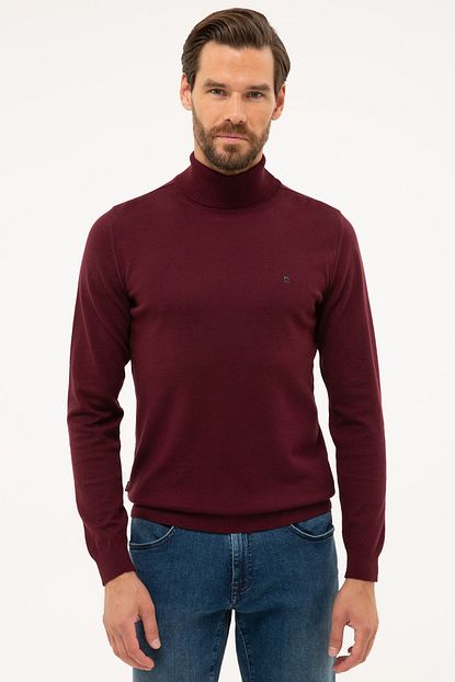 Pierre Cardin Erkek Bordo Slim Fit Tam Balikci Yaka Basic Triko Kazak Trendyol