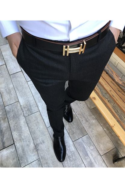Terziademaltun Erkek Siyah Italyan Stil Slim Fit Kumas Pantolon T3912 Trendyol