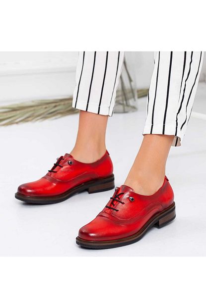 Nel Moda Kadin Kirmizi Deri Oxford Ayakkabi Trendyol